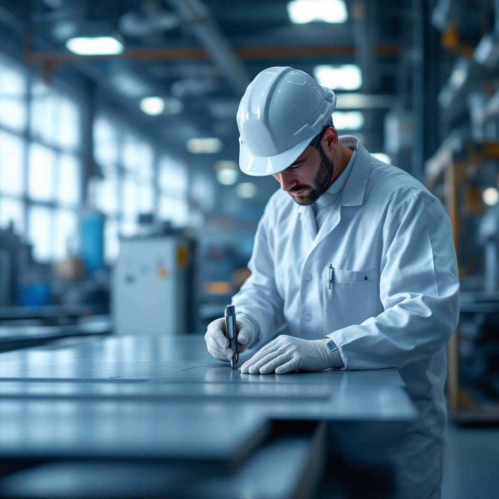 Quality control worker in factory